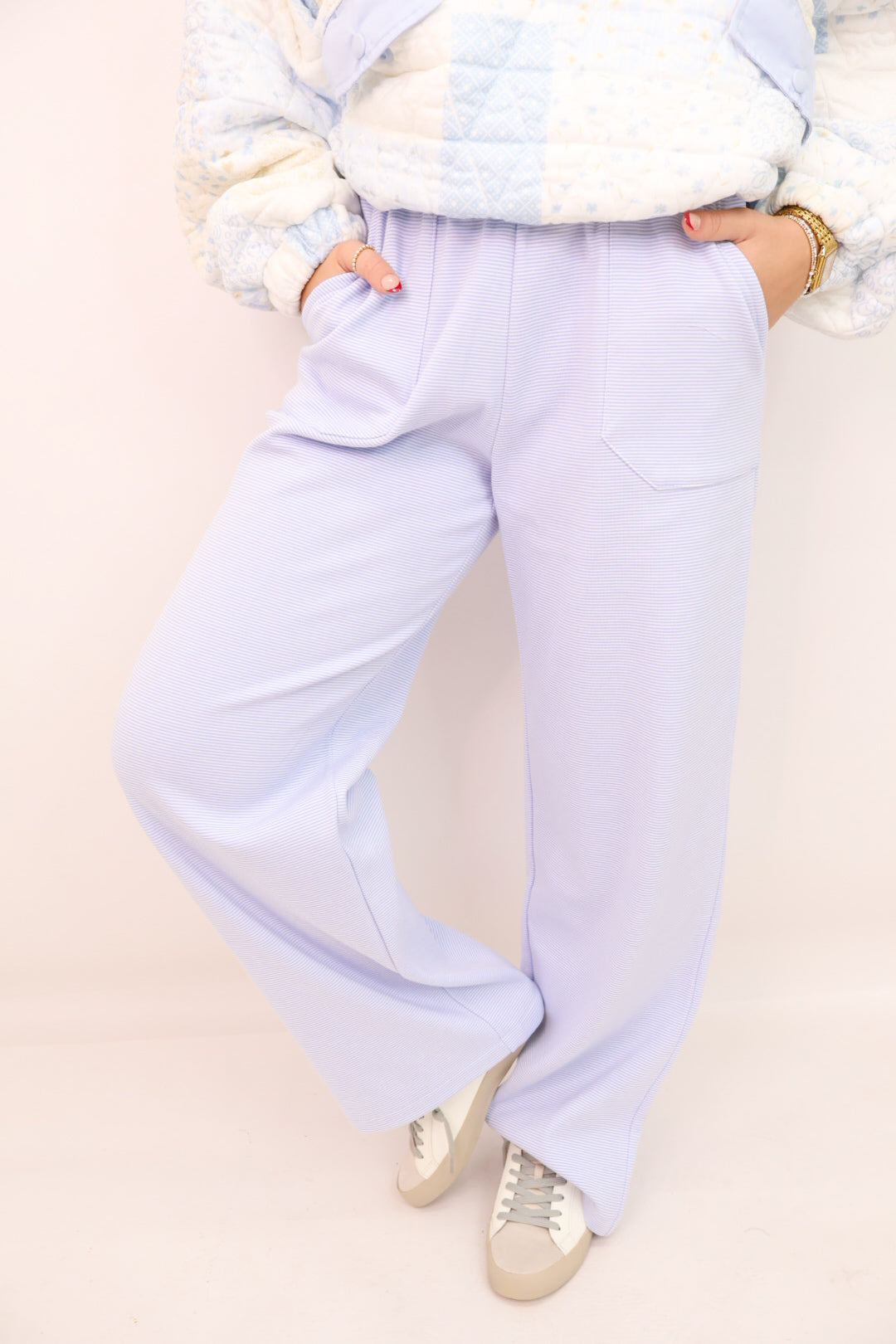 Wide Leg Striped Lounge Pants - Blue