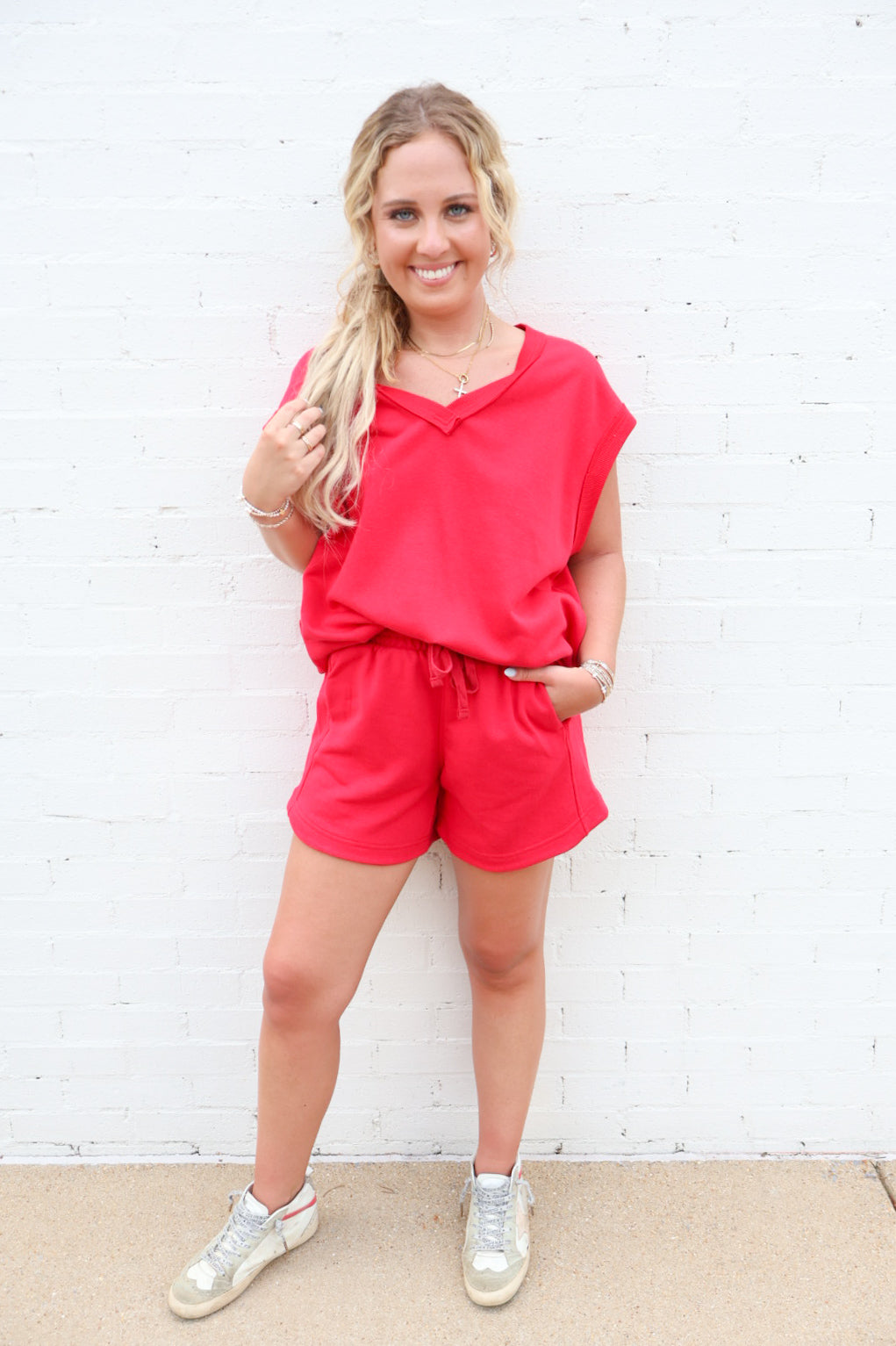 Casual Shorts Set - Cherry Red