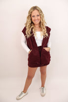 Quilted Skort + Vest Lounge Set - Dark Cherry