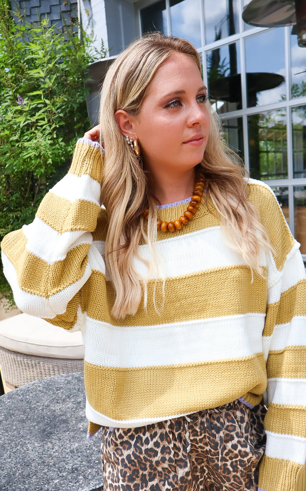 Celery & Cream Wide Stripe Sweater
