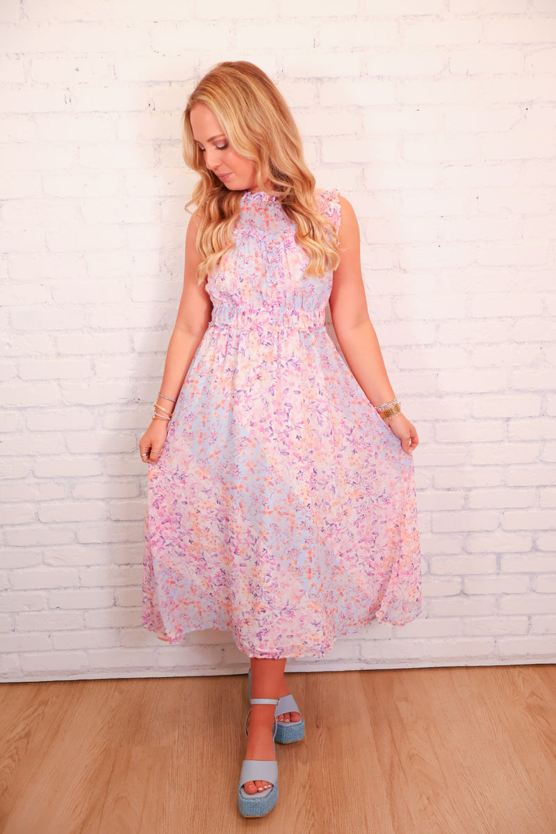 floral chiffon ruffle dress MISSGUIDED Floral Chiffon Ruffle Maxi Dress Side Cascade Floor LengthMISSGUIDED