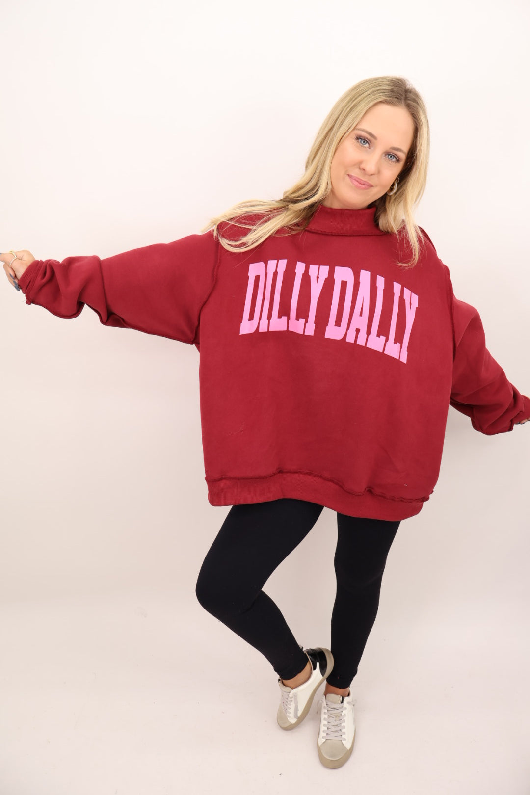 Dilly Dally Mock Neck Pullover - Burgundy
