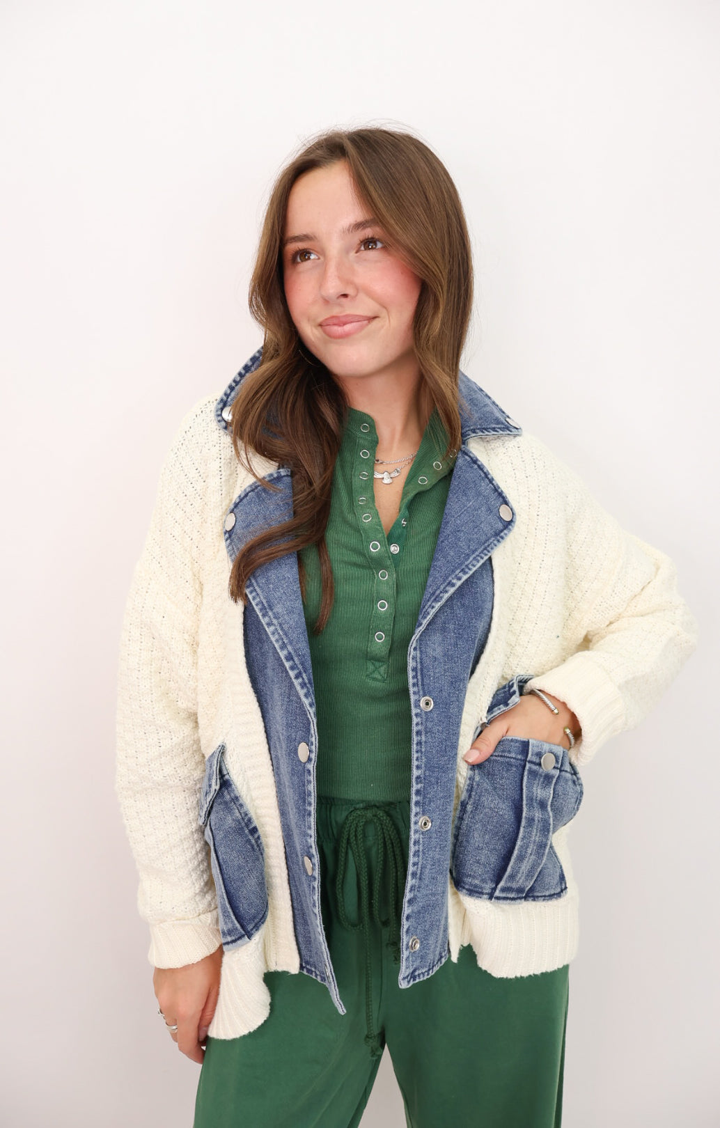 Sweater + Denim Mixed Cardigan