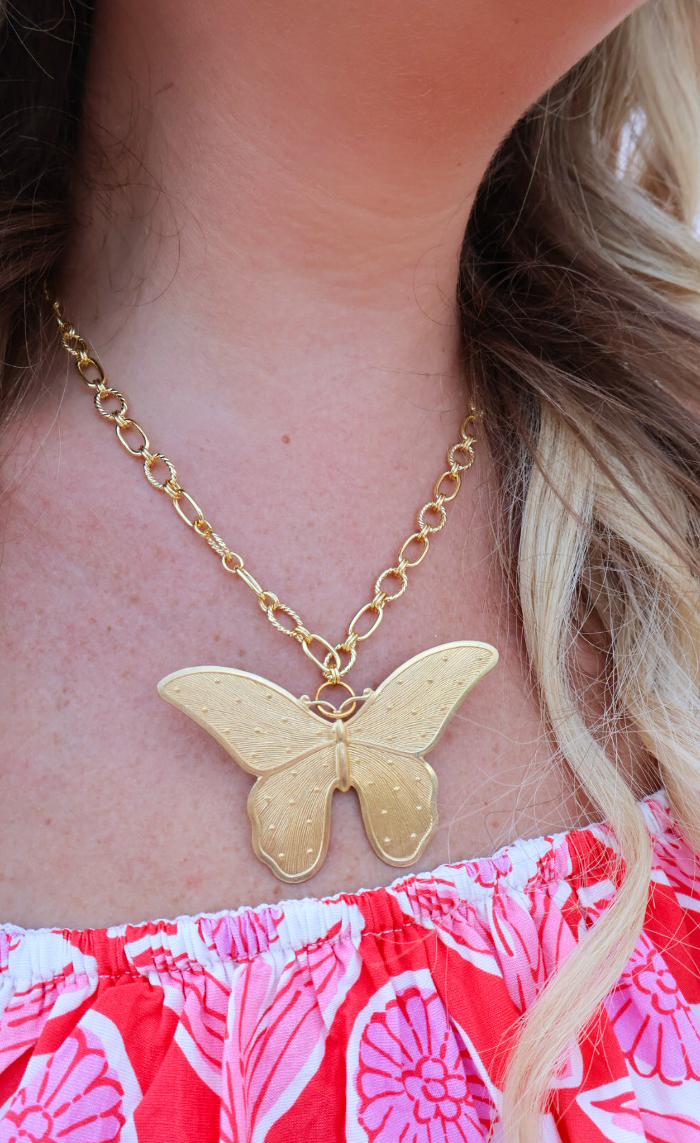 Oversized Gold Butterfly Statement Necklace