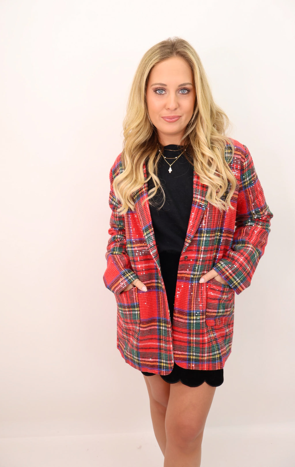 Plaid Sequin Oversized Blazer