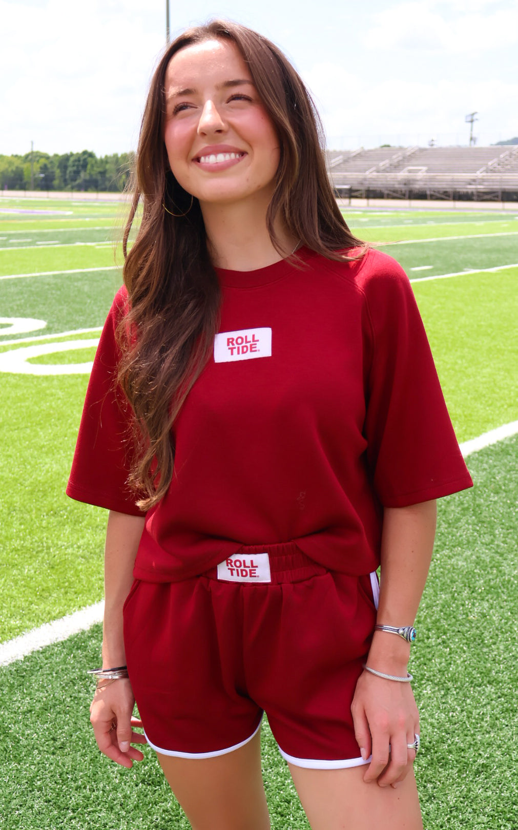 The Kristen Cropped Boxy Tee + Athletic Shorts Set - Roll Tide Patch