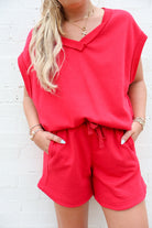 Casual Shorts Set - Cherry Red
