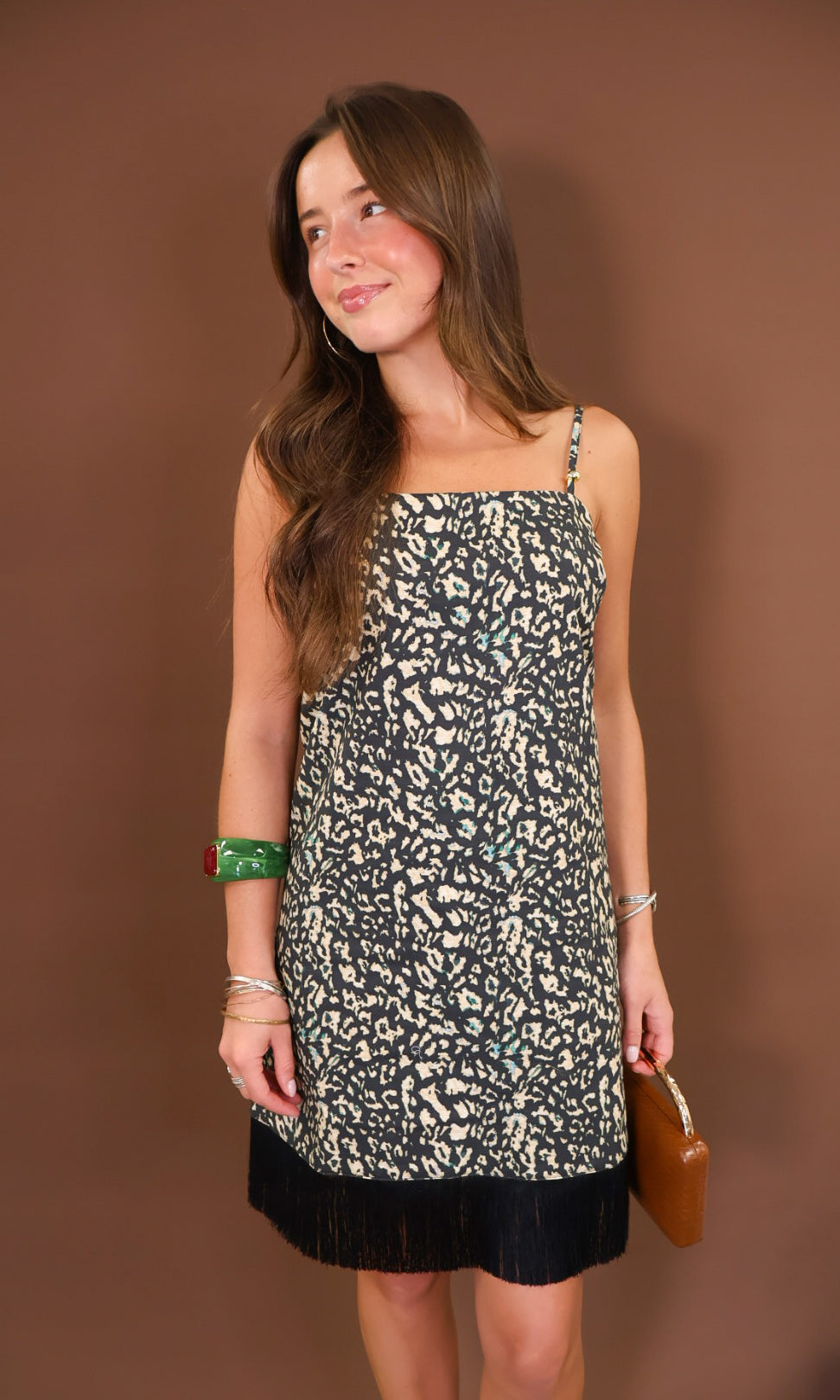 Black Leopard Fringe Mini Dress
