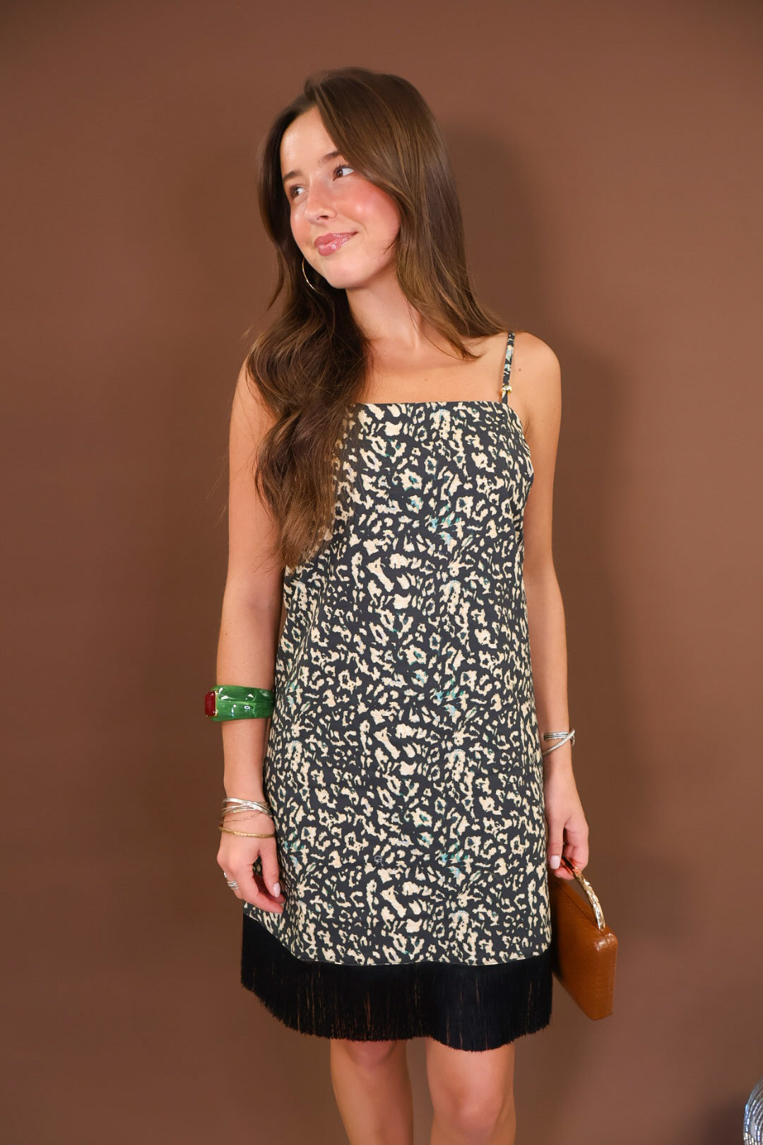 Black Leopard Fringe Mini Dress