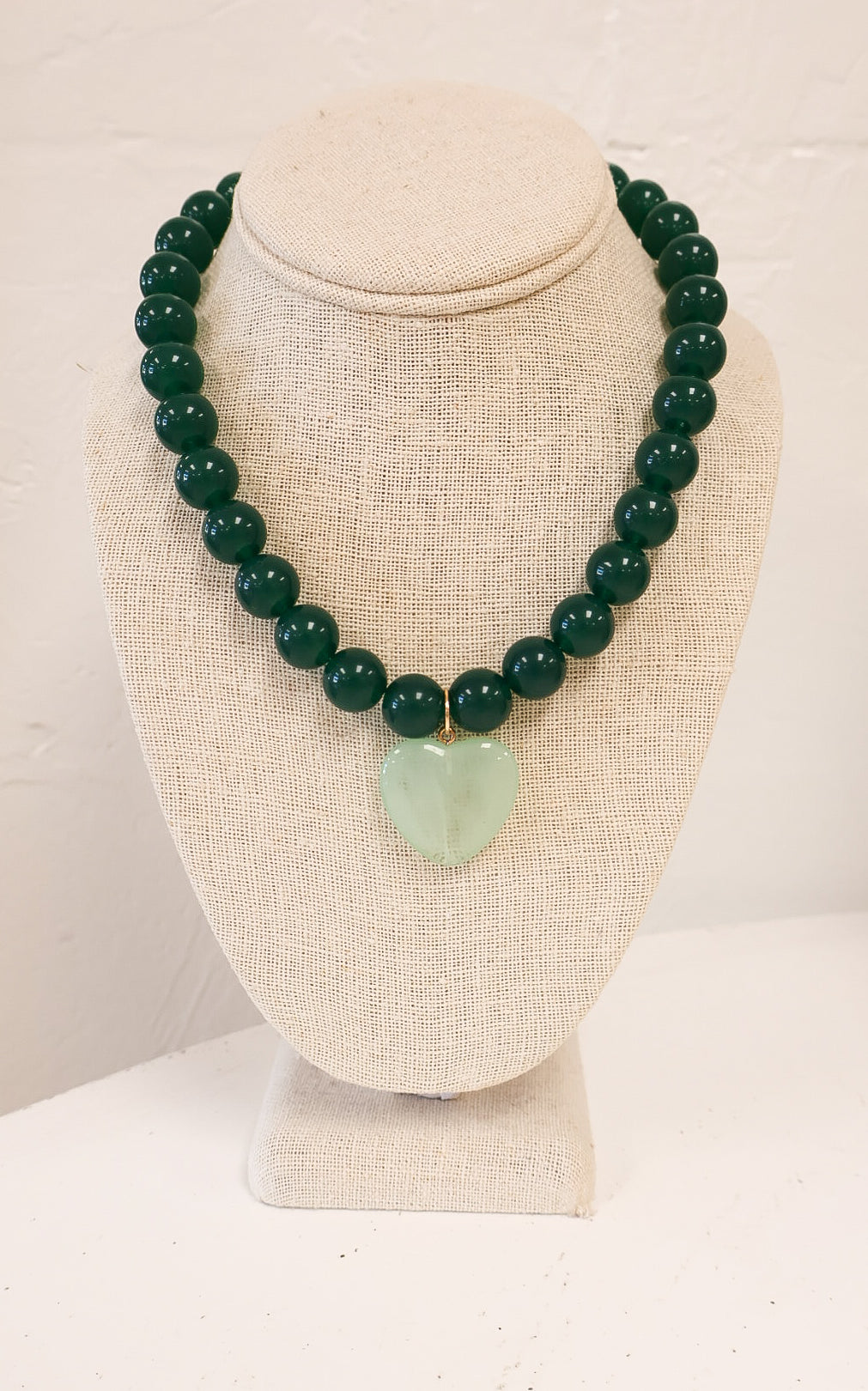 Beaded Heart Pendant Necklace - Green