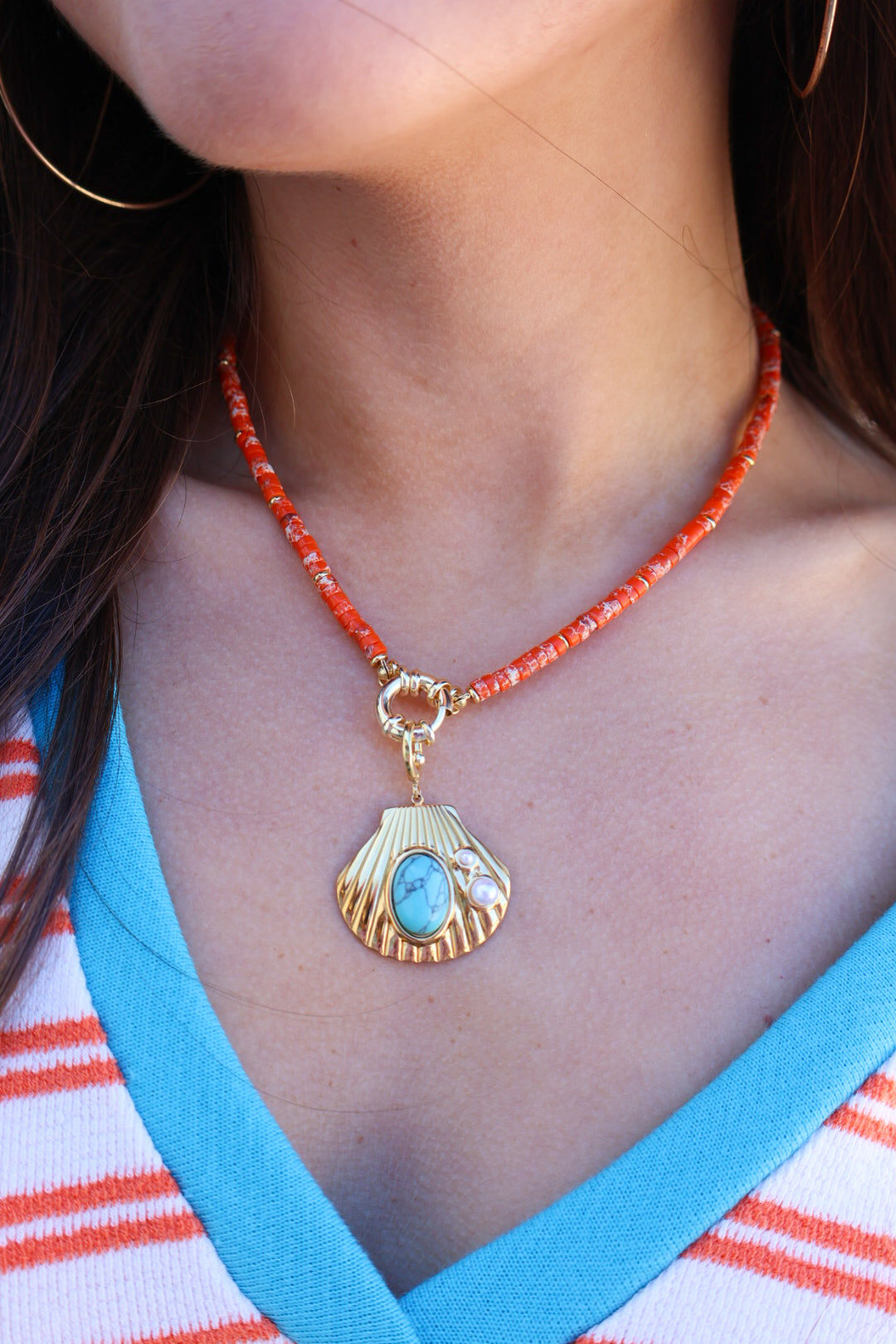 Wendy Orange Shell Charm Necklace