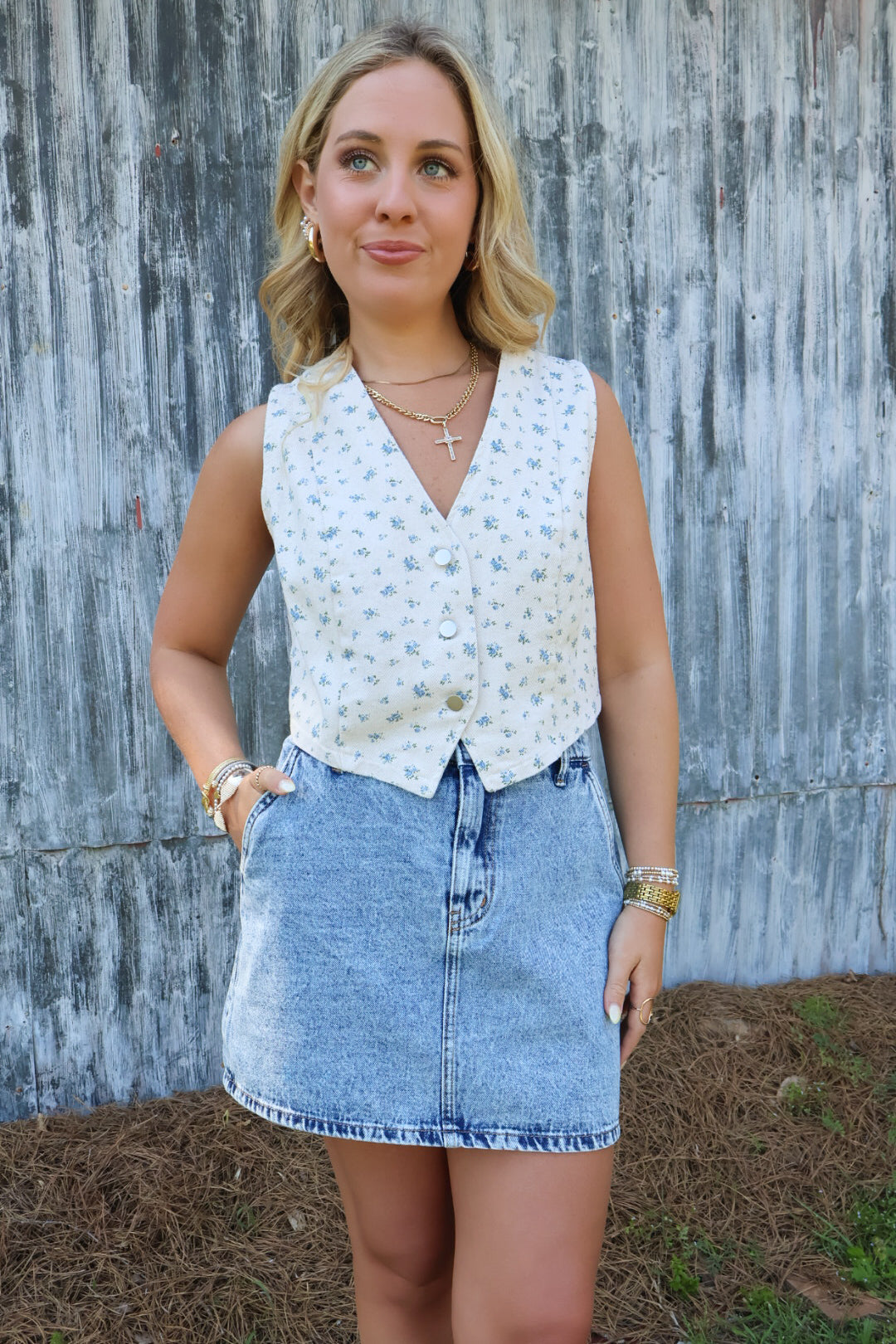 Floral Denim Vest