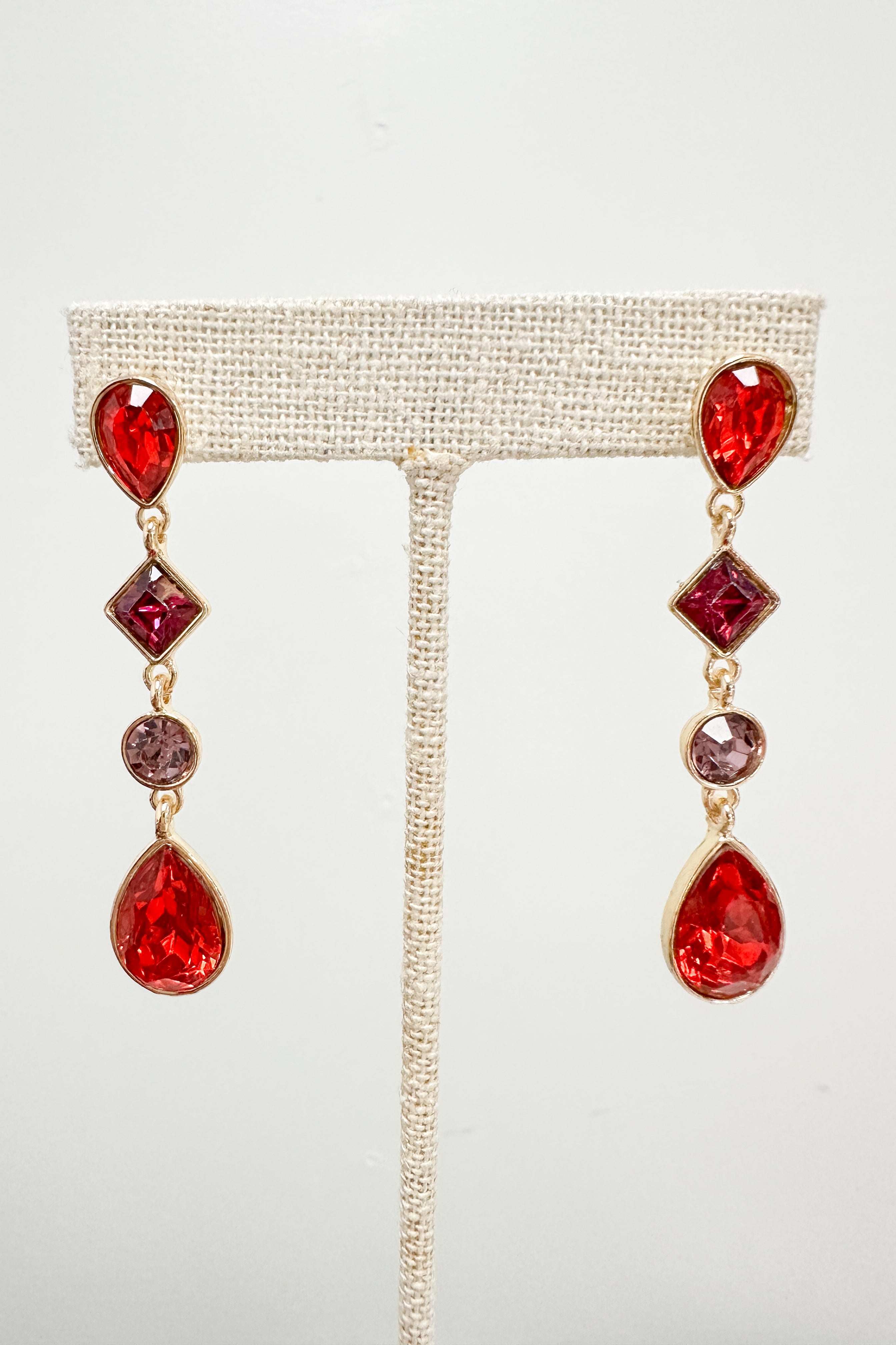 Holiday Gem Drop Earrings — Red
