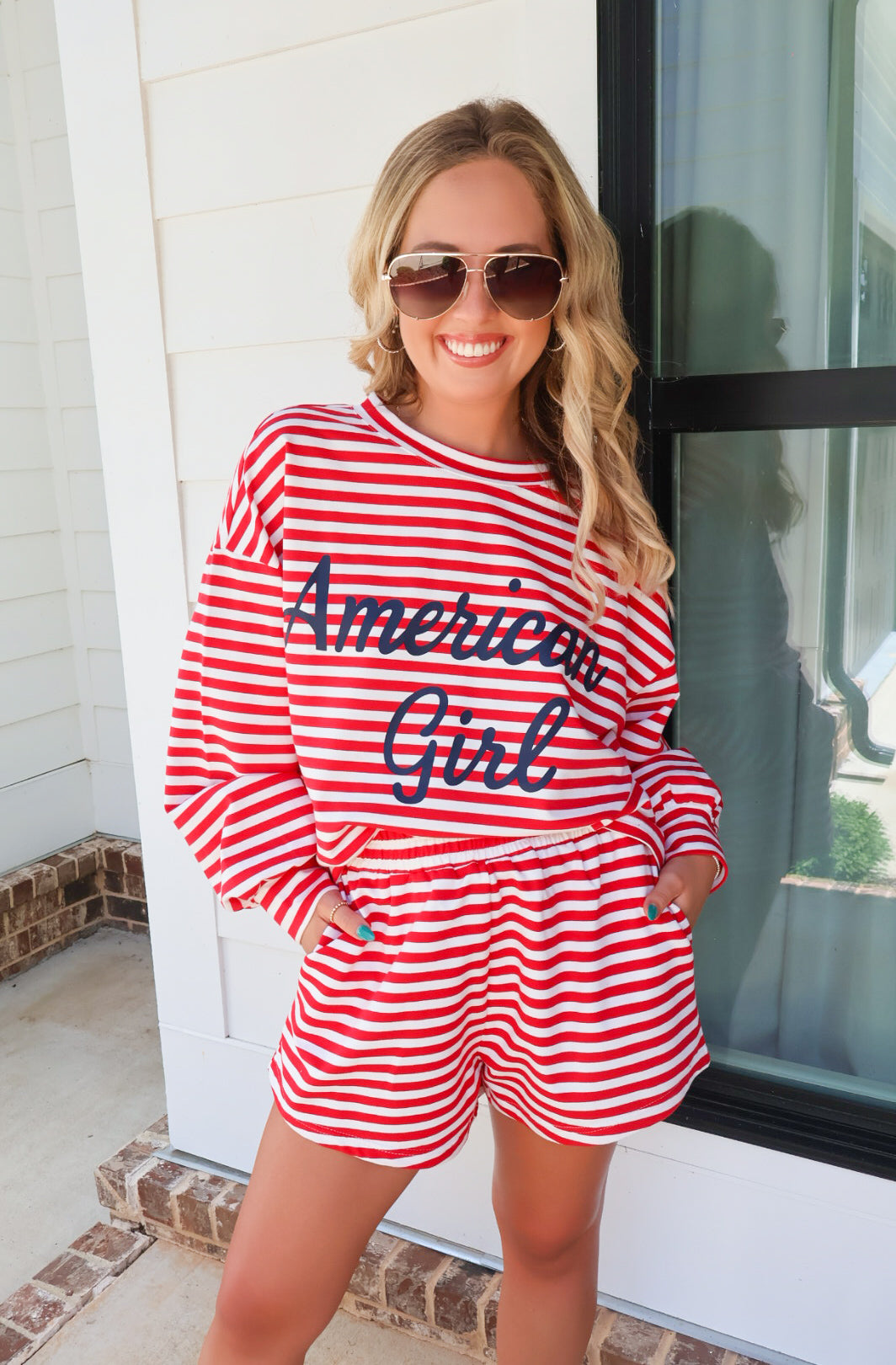 American Girl Stripe Sweatshirt & Shorts Set