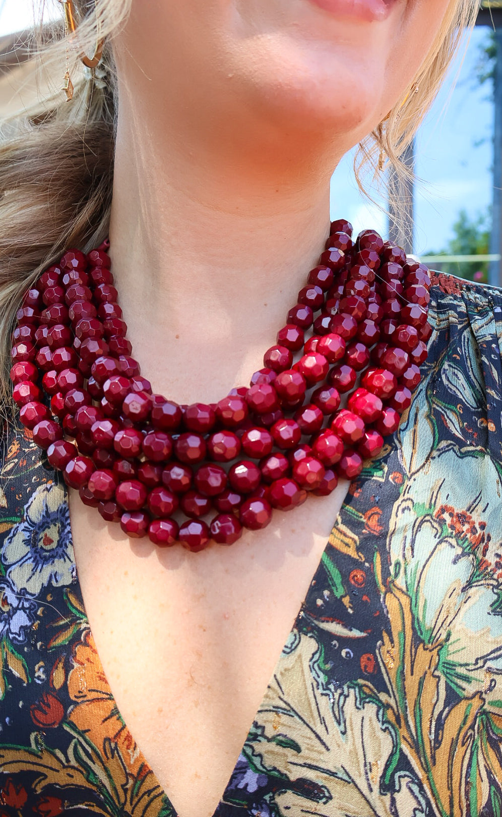 Burgundy Multi-Strand Beaded Necklace