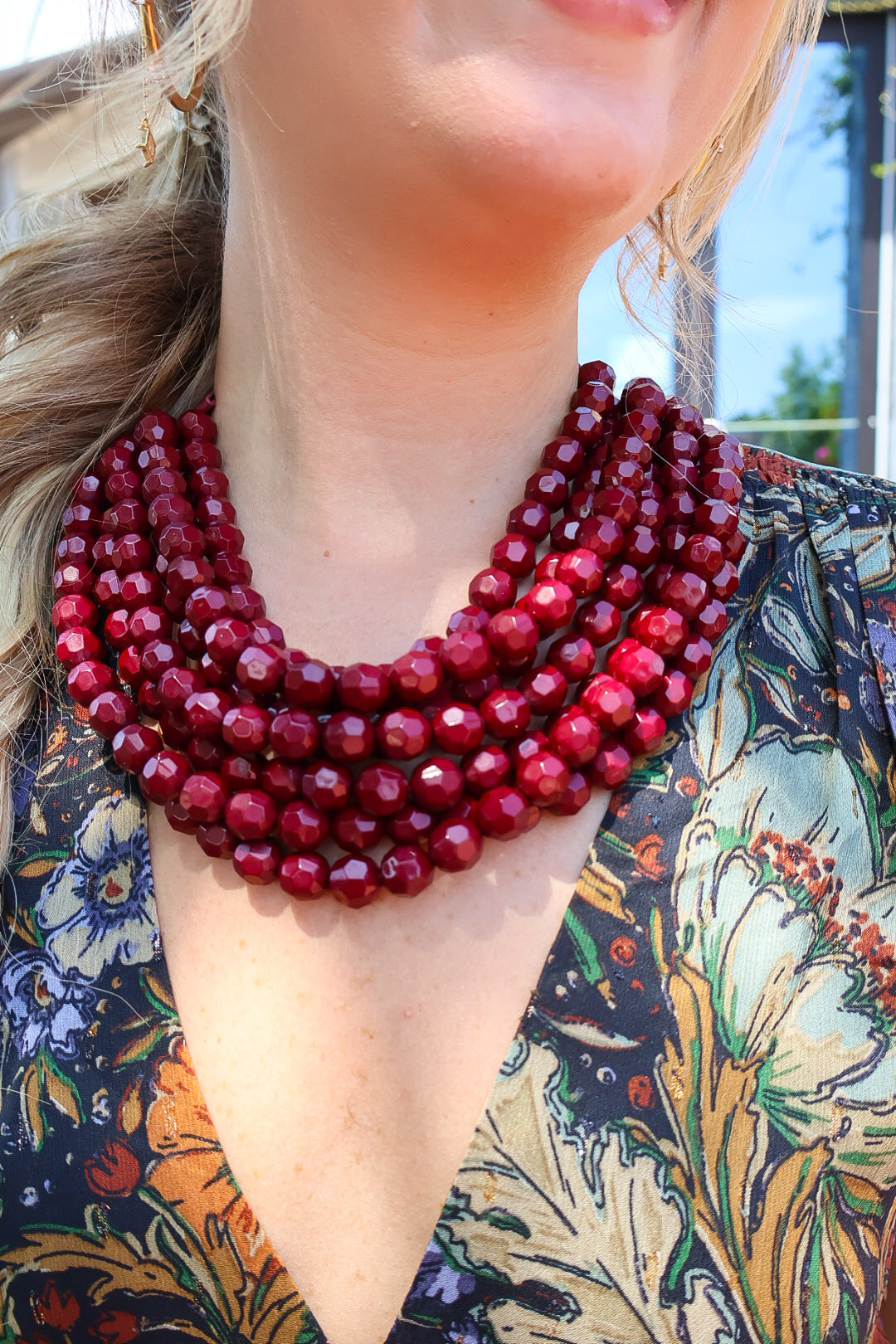 Burgundy Multi-Strand Beaded Necklace