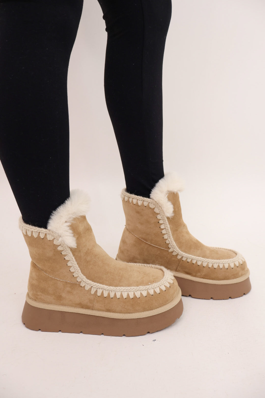 Faux Suede Shearling Platform Booties