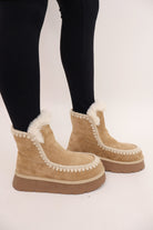 Faux Suede Shearling Platform Booties