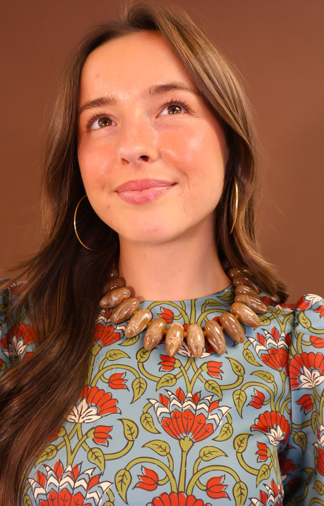 Large Brown Marbled Beaded Necklace