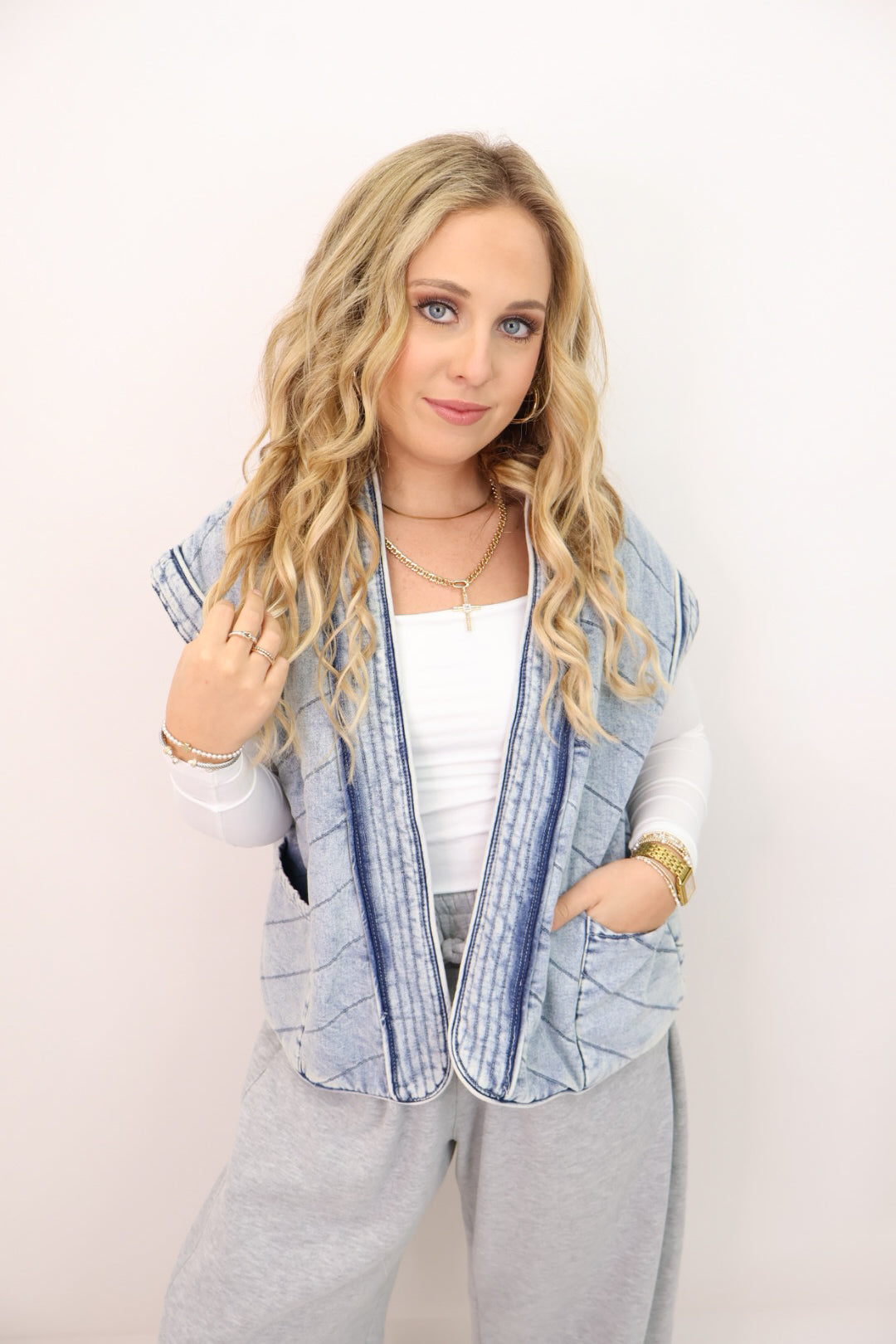 The Everyday Washed Quilted Denim Vest