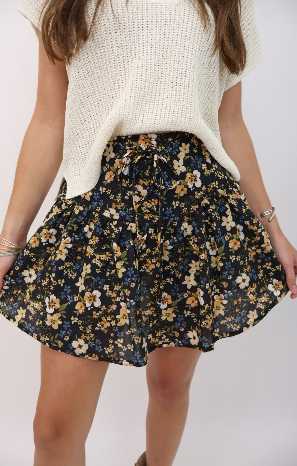 Black Fall Floral Mini Skirt