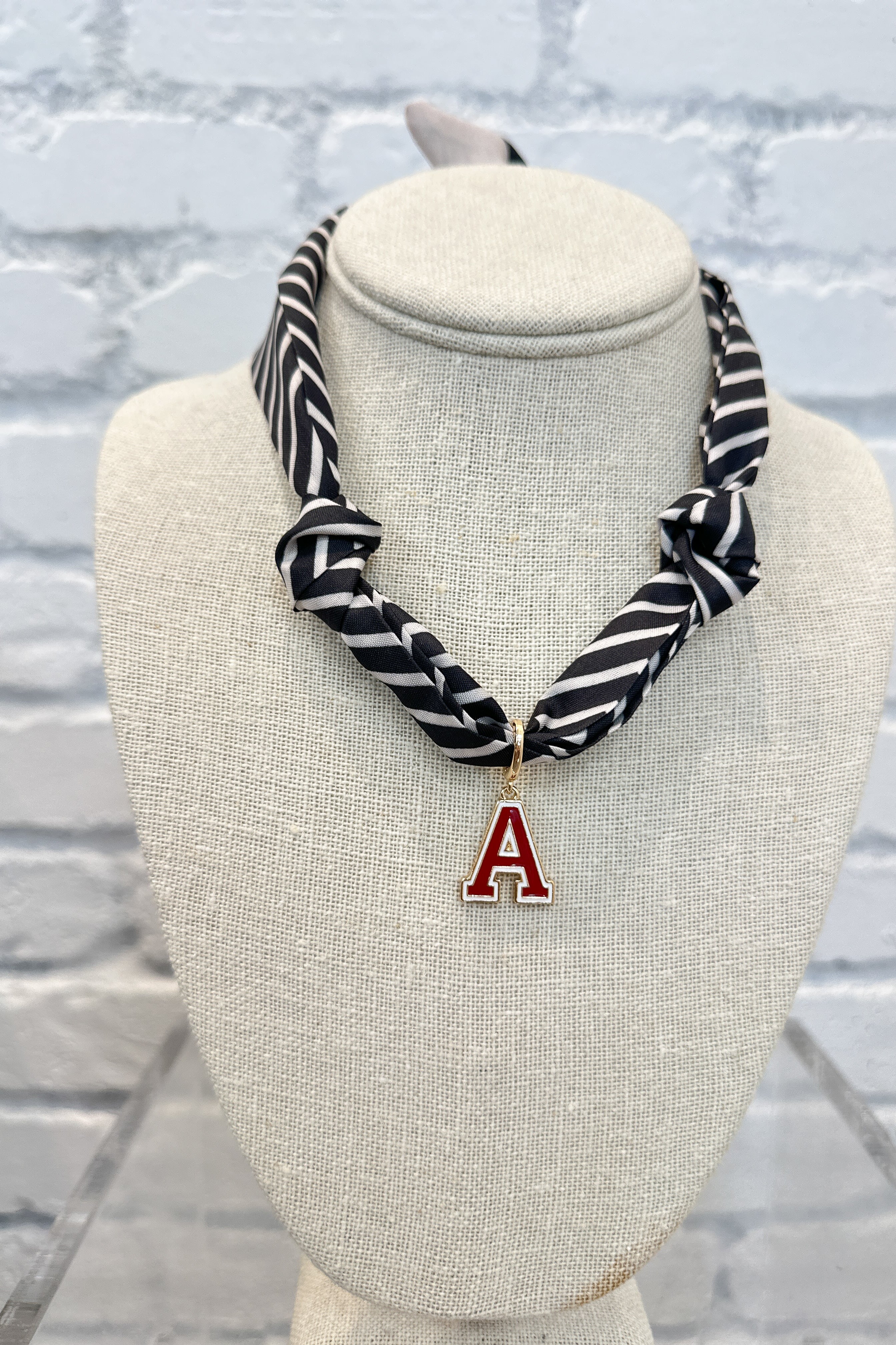 Gameday Scarf Necklace - Black Stripe with A Pendant