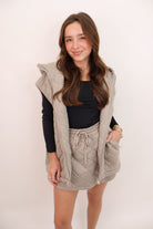 Quilted Skort + Vest Lounge Set - Stone