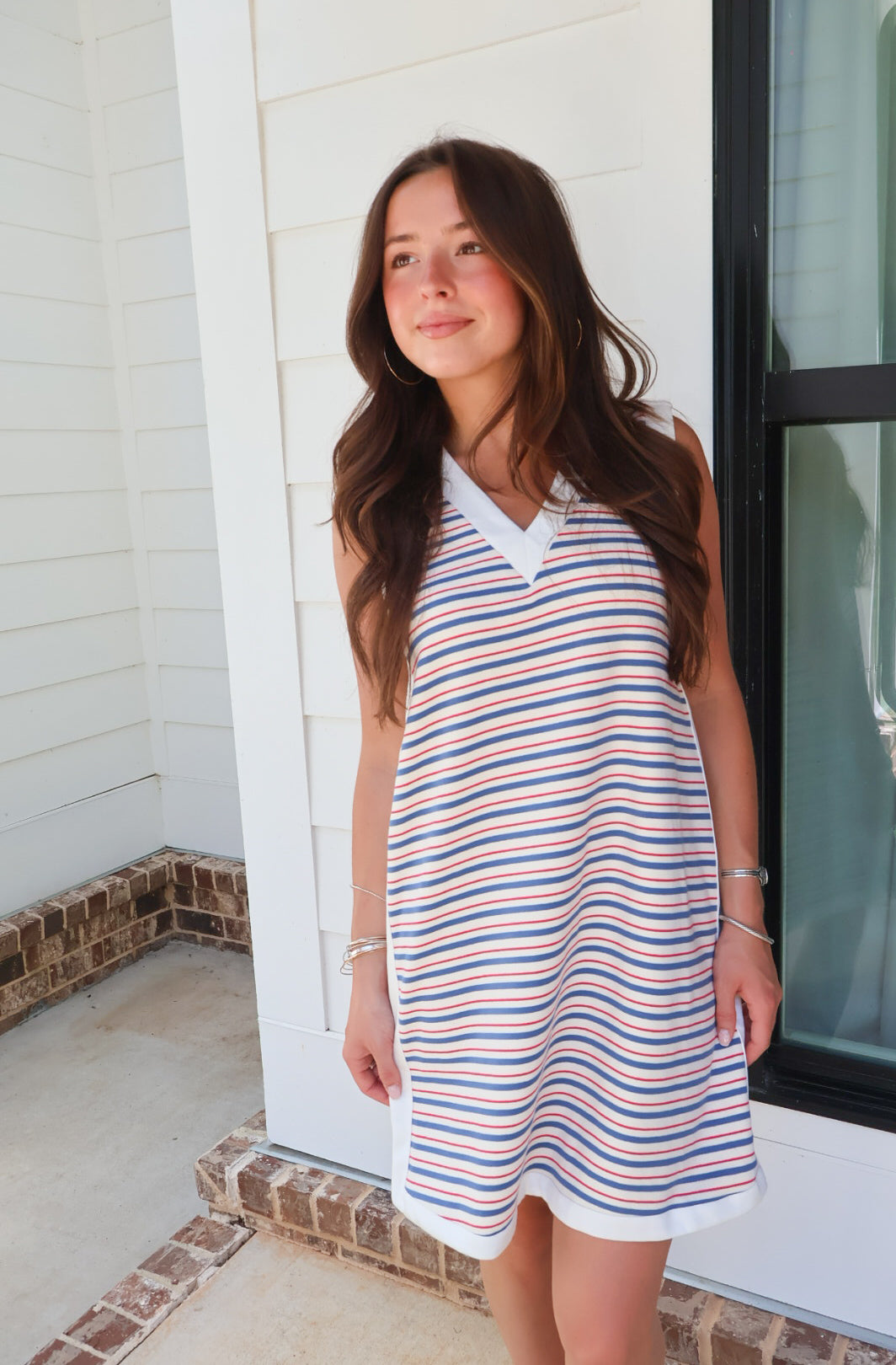 Red White & Blue Stripe V-Neck Dress