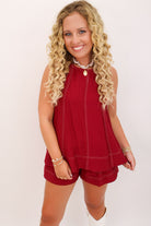 Sleeveless Swing Top and Shorts Set - Crimson