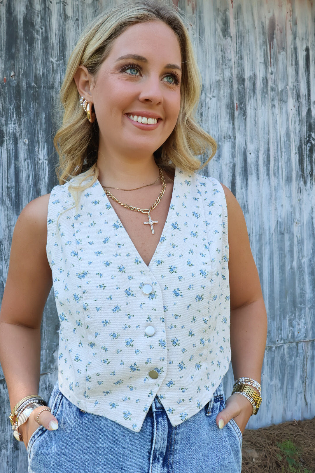 Floral Denim Vest