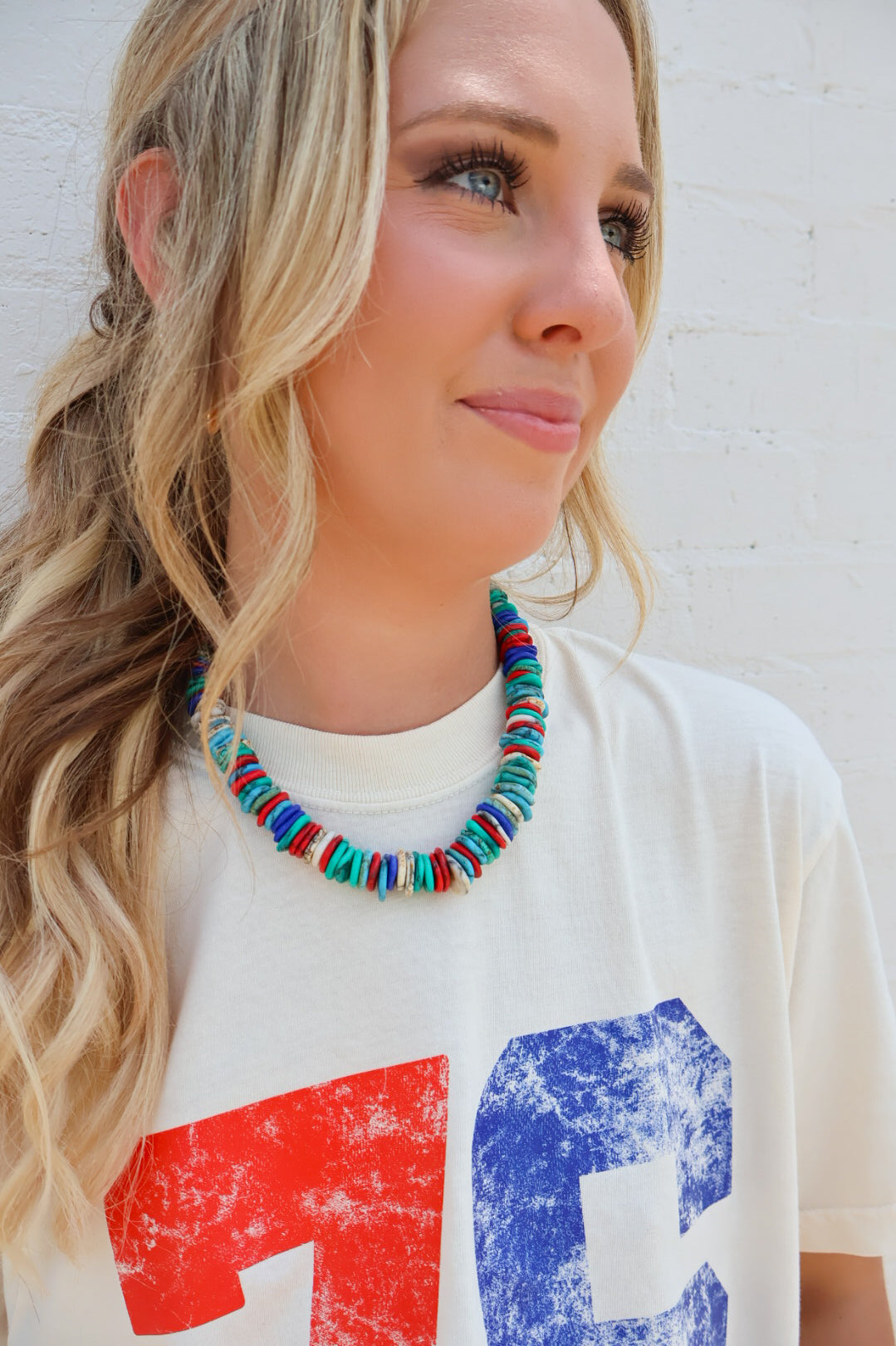 Multicolor Patriotic Disc Bead Necklace