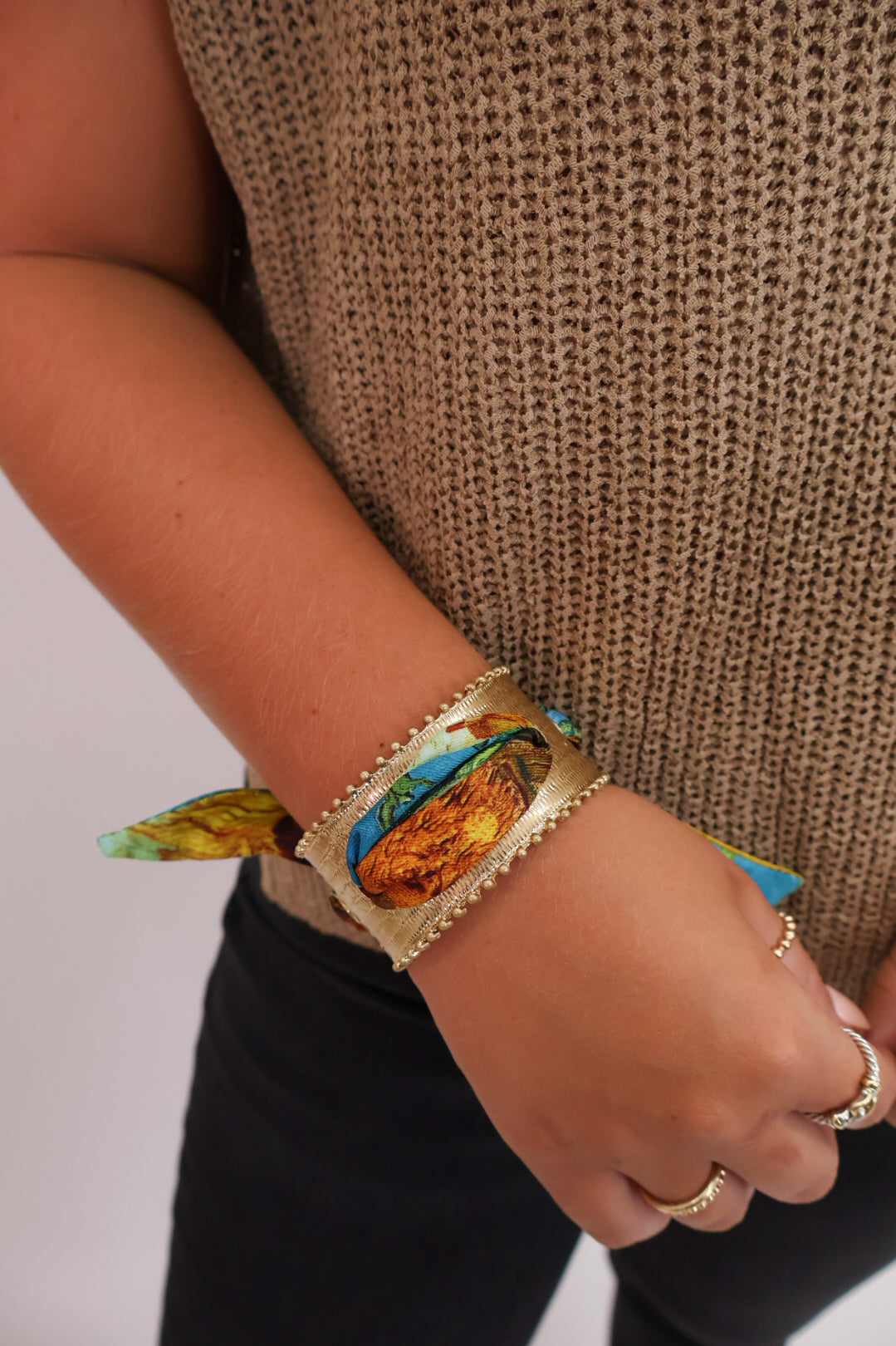 Starry Night Fabric Cuff – Blue + Gold