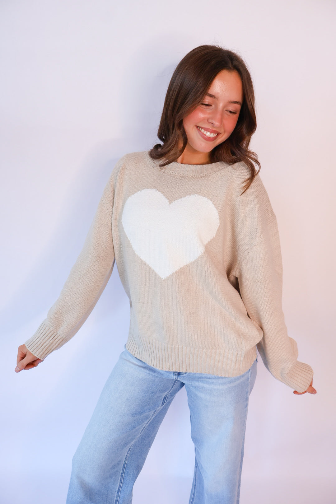 Oversized Heart Sweater - Taupe