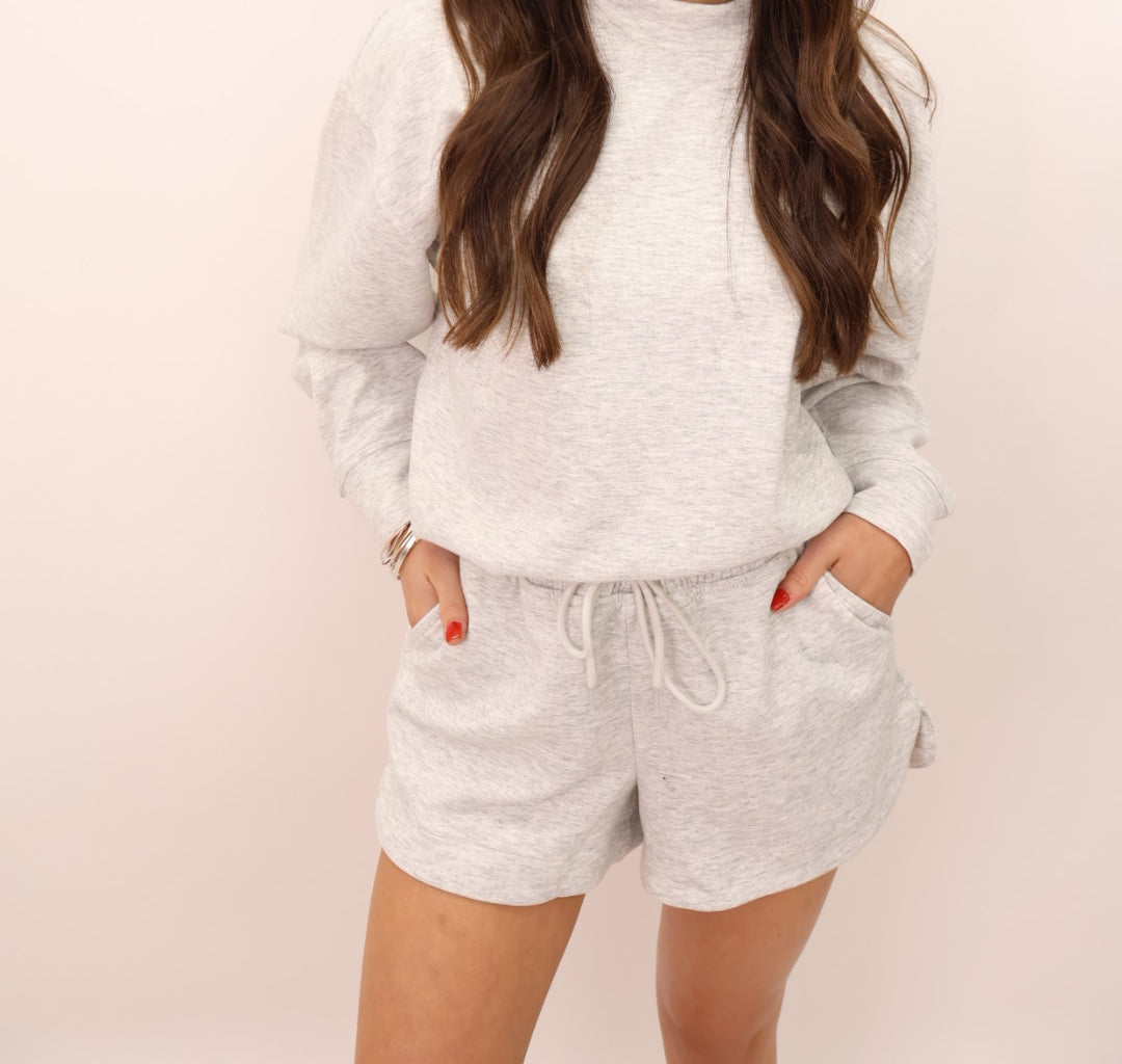 Scuba Mock Neck Shorts Set - Heather Gray