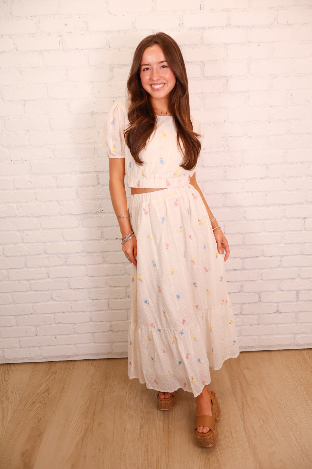 Floral Embroidered Midi Skirt Set