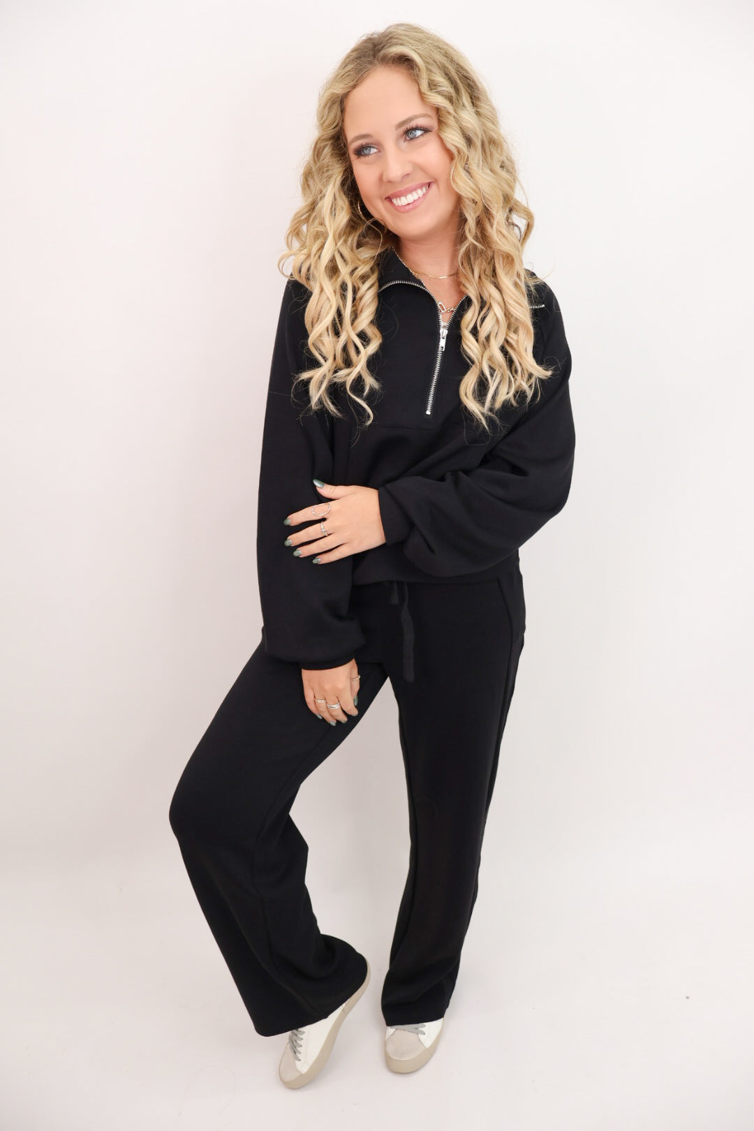 Soft Luxe Quarter Zip Pants Set - Black