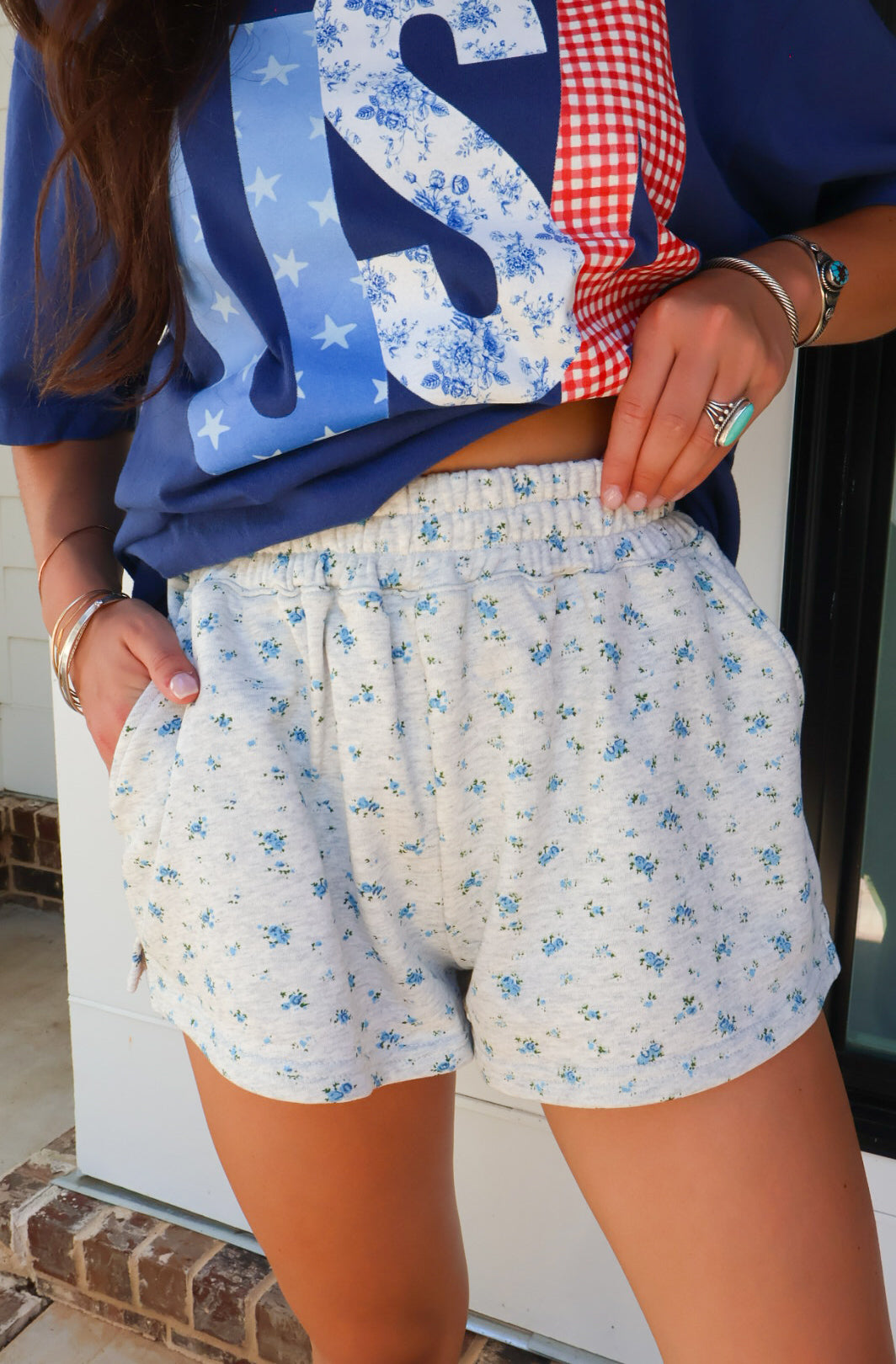 Blue Floral Lounge Shorts
