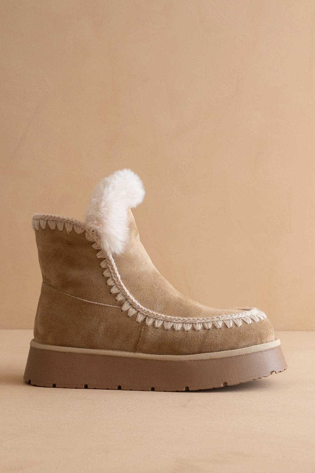 Faux Suede Shearling Platform Booties