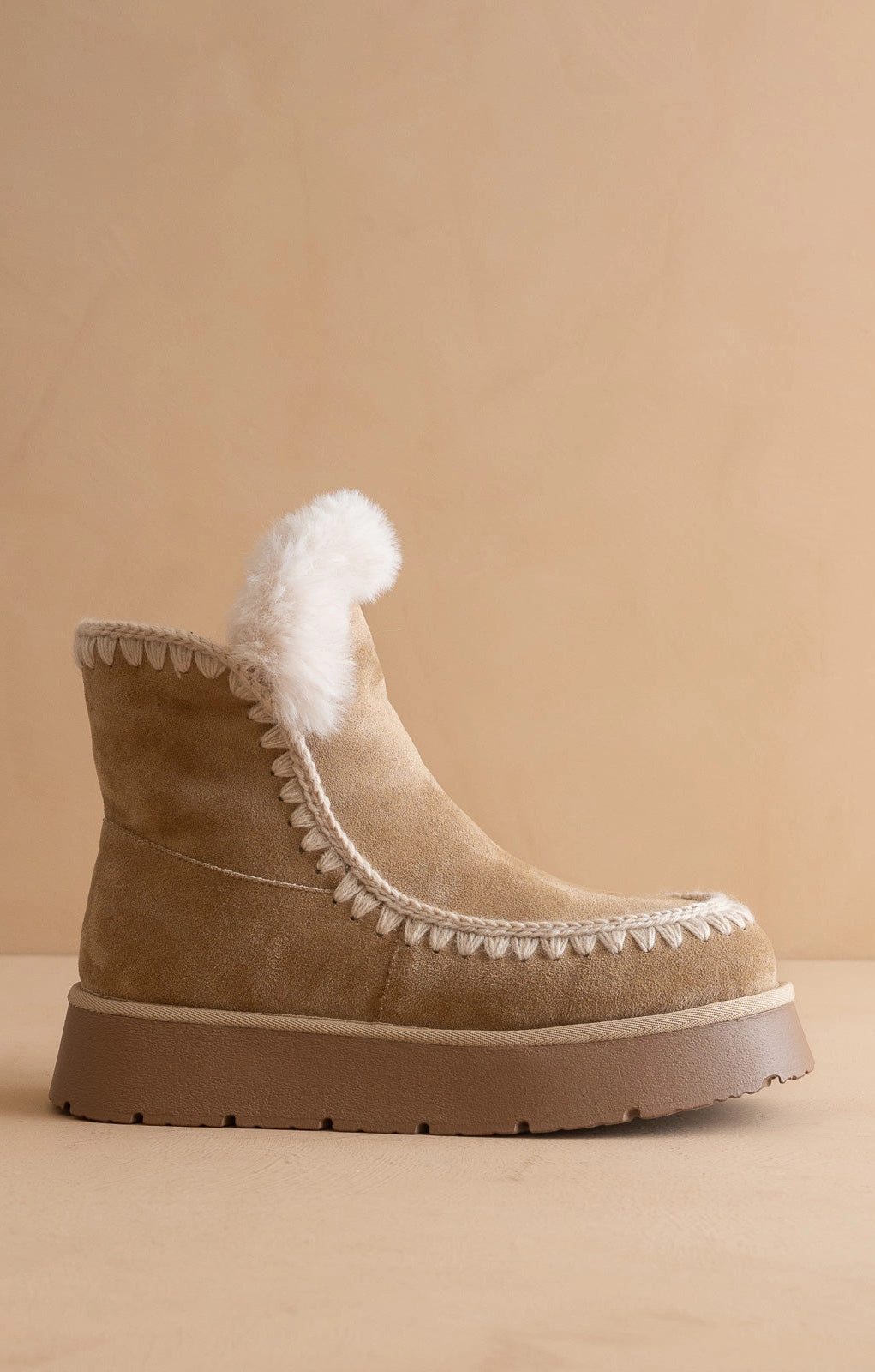 Faux Suede Shearling Platform Booties