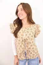 Tan Floral Quilted Vest