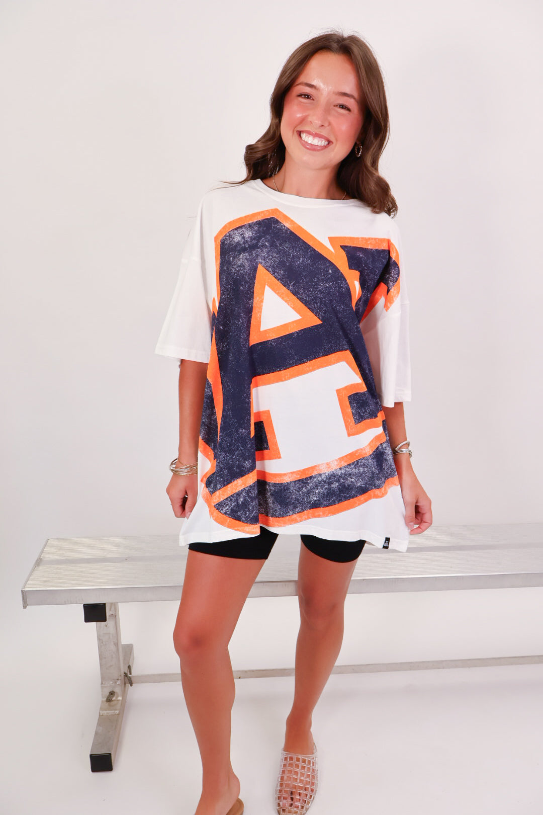 White Auburn Tigers oversized tee with distressed AU logo graphic — view 6