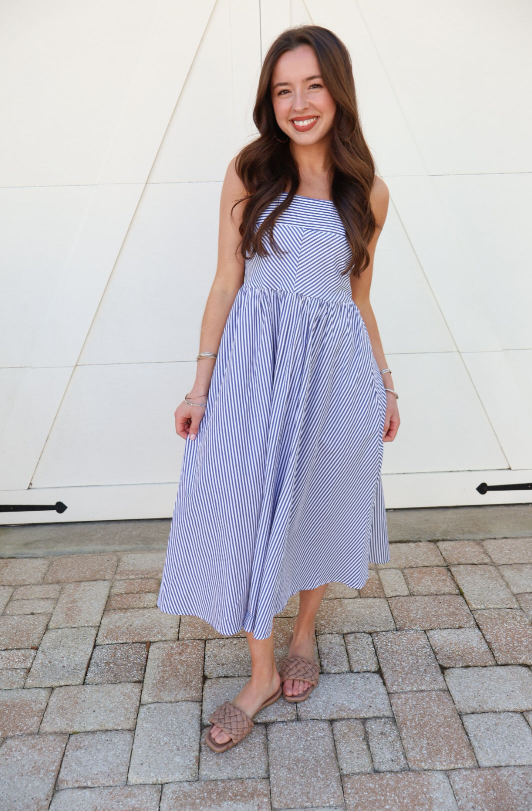 Coastal Navy Stripe Midi Dress
