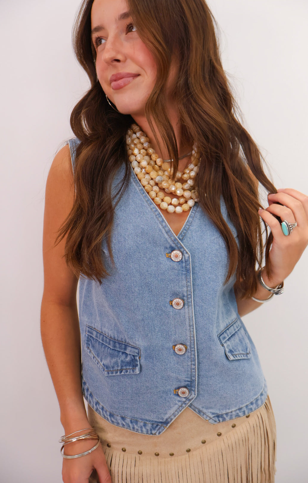 Western Denim Vest - Medium Wash