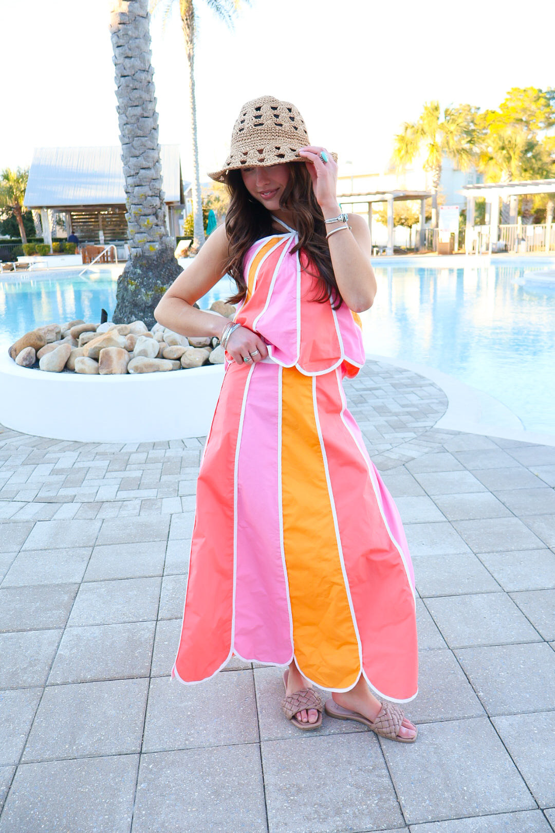 Sunset Scalloped Halter Top & Midi Skirt Set