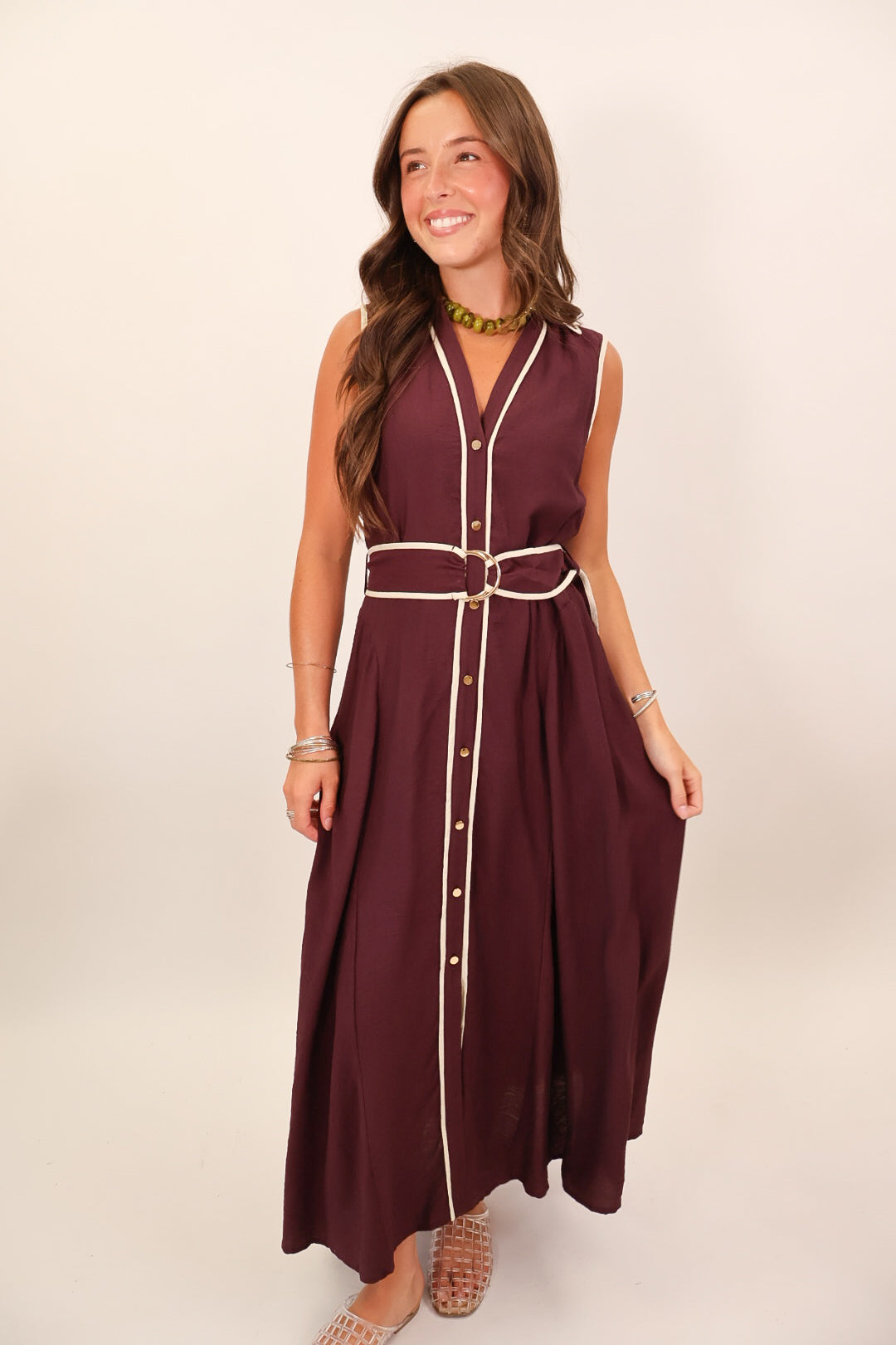 Plum Contrast Trim Midi Dress