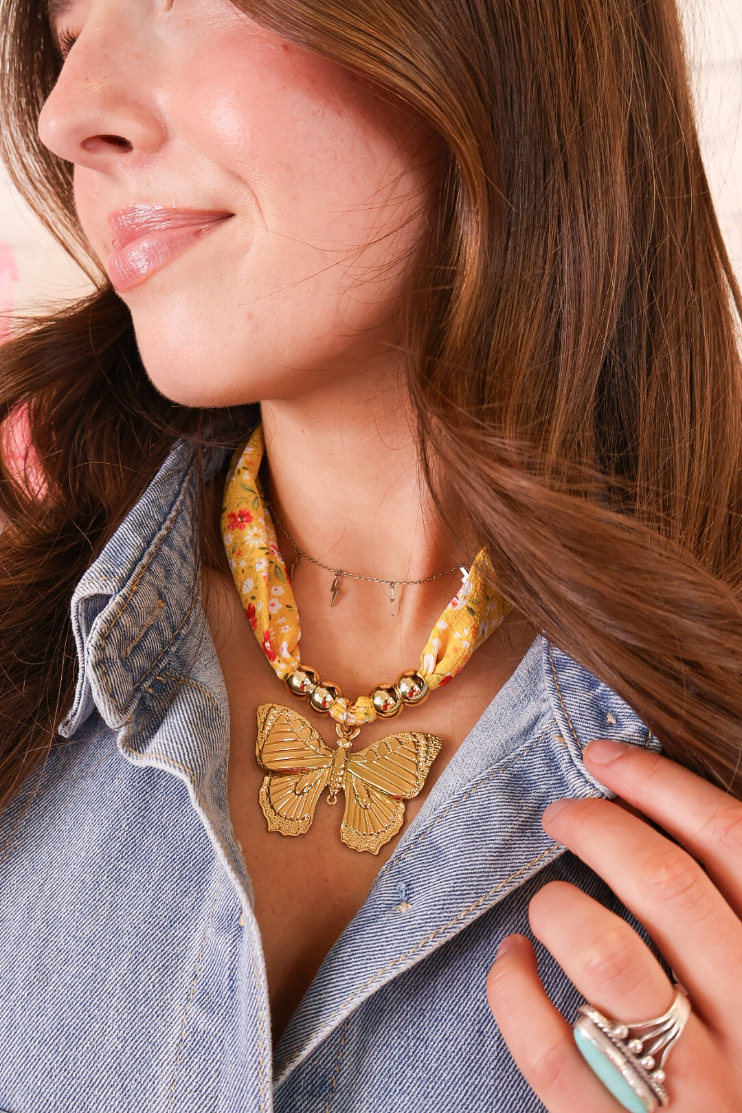 Gold Butterfly Scarf Necklace