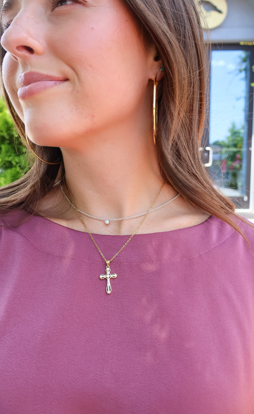 Gold Crystal Cross Pendant Necklace