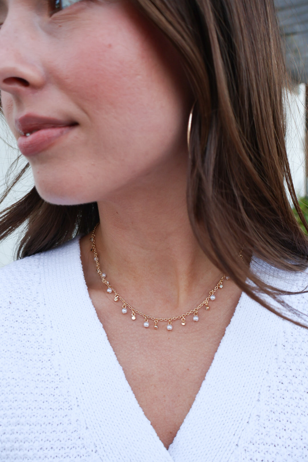 Delicate Pearl Drop Chain Necklace