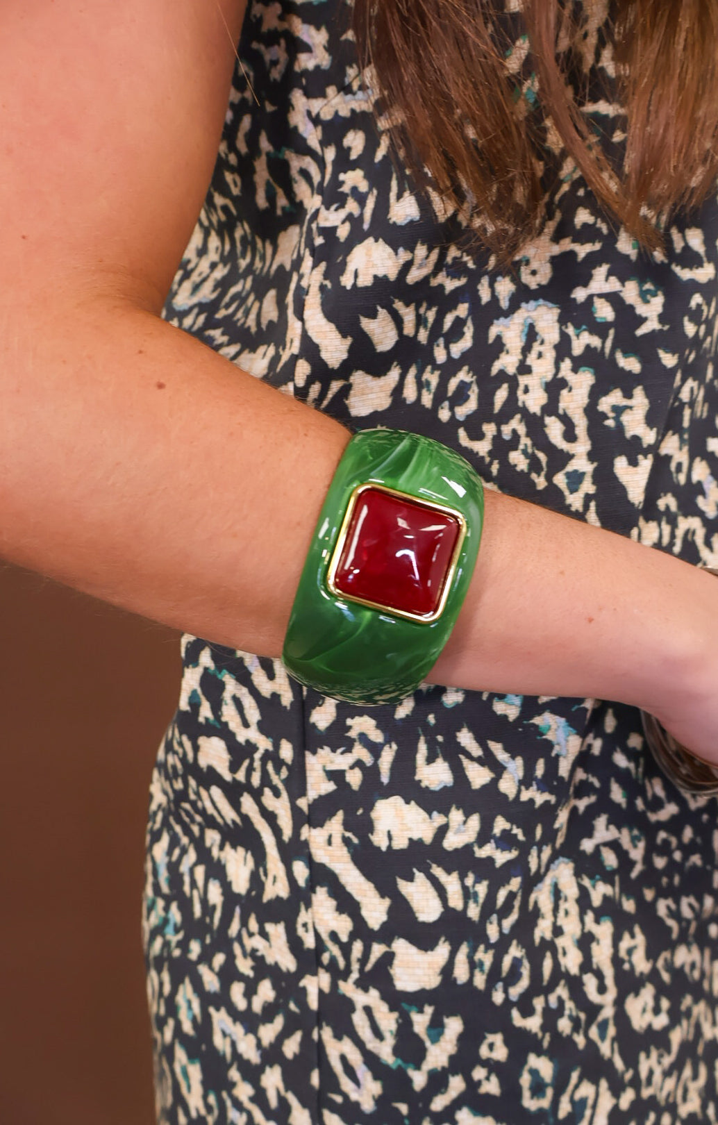 Green & Red Stone Cuff Bracelet