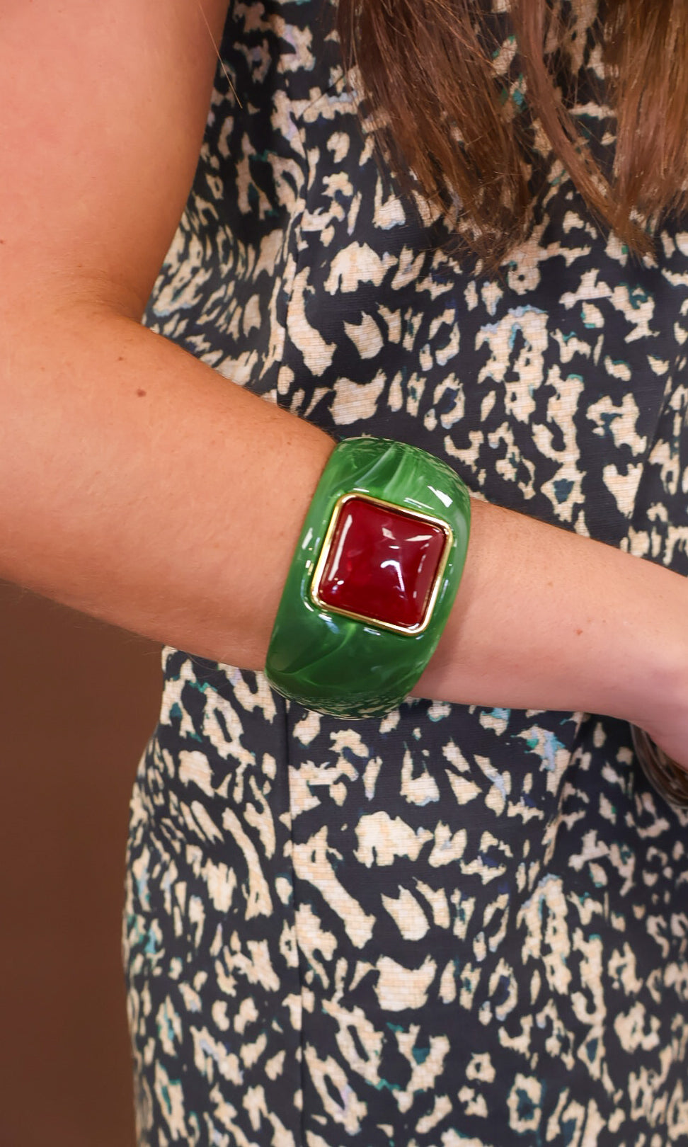 Green & Red Stone Cuff Bracelet